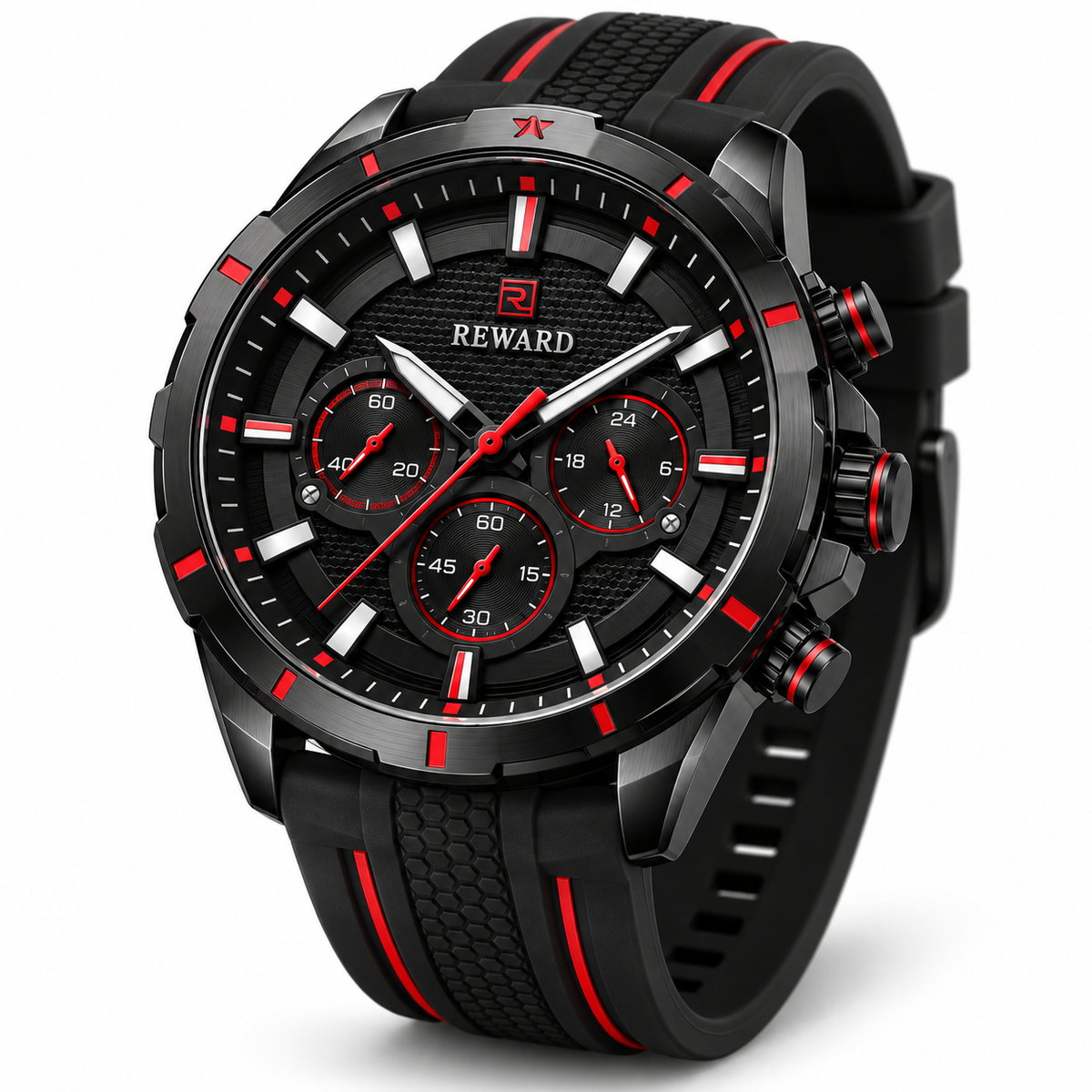 Reward Sport Black & Red watch, three-quarter angle