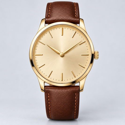 BlueMart Golden Hour Watch — AI-generated straight-on front full watch studio photograph