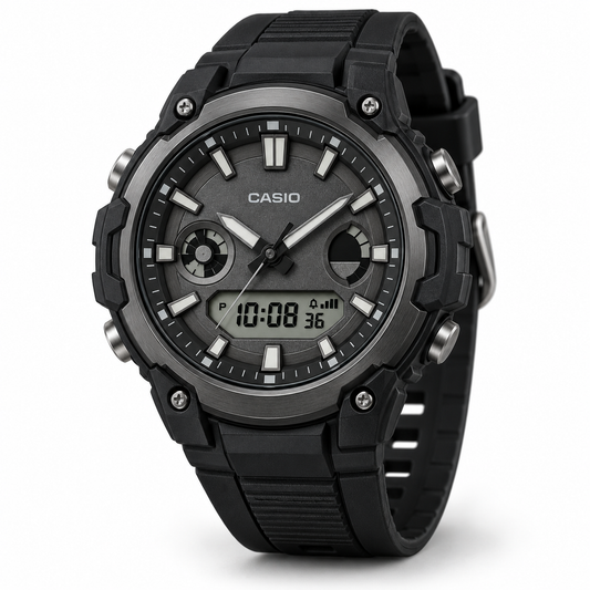 Black analog digital watch design visualization