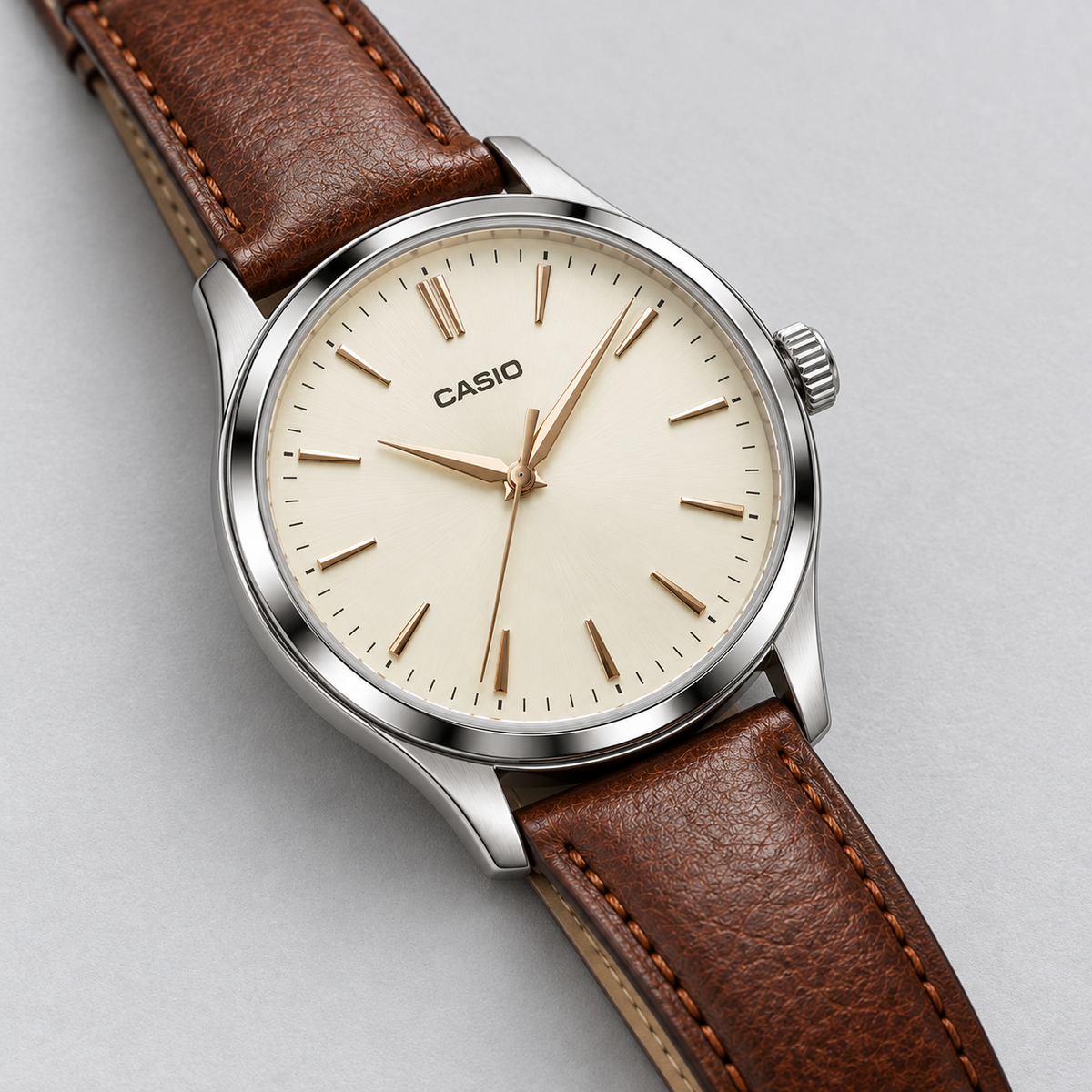 Casio Variant — Analog Leather Brown — detail view