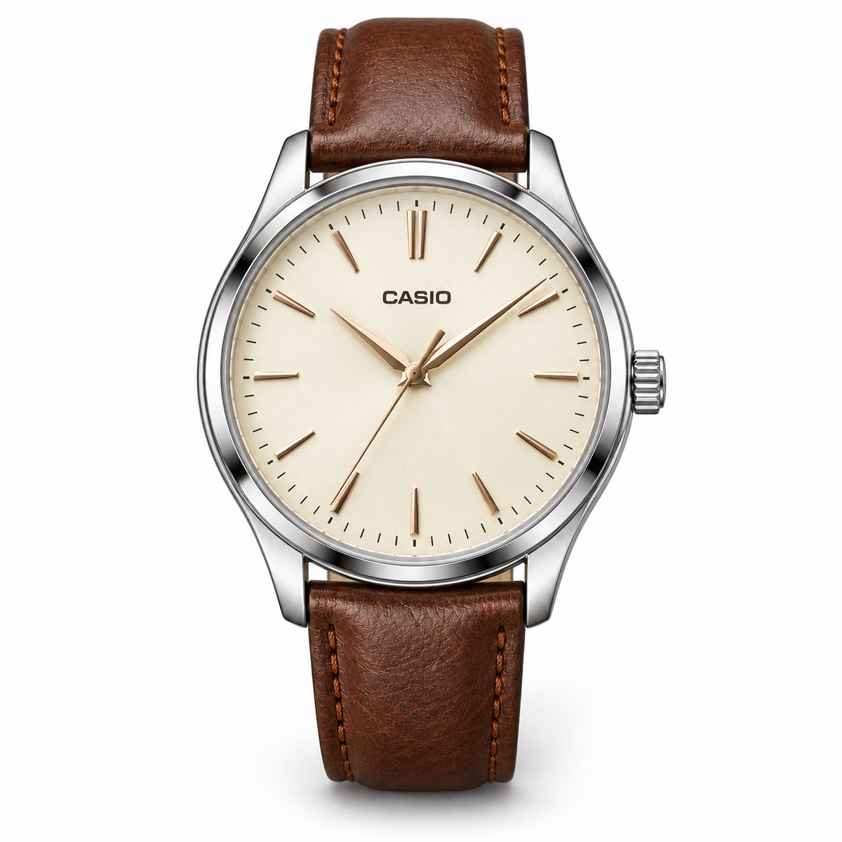 Casio Variant — Analog Leather Brown — front view