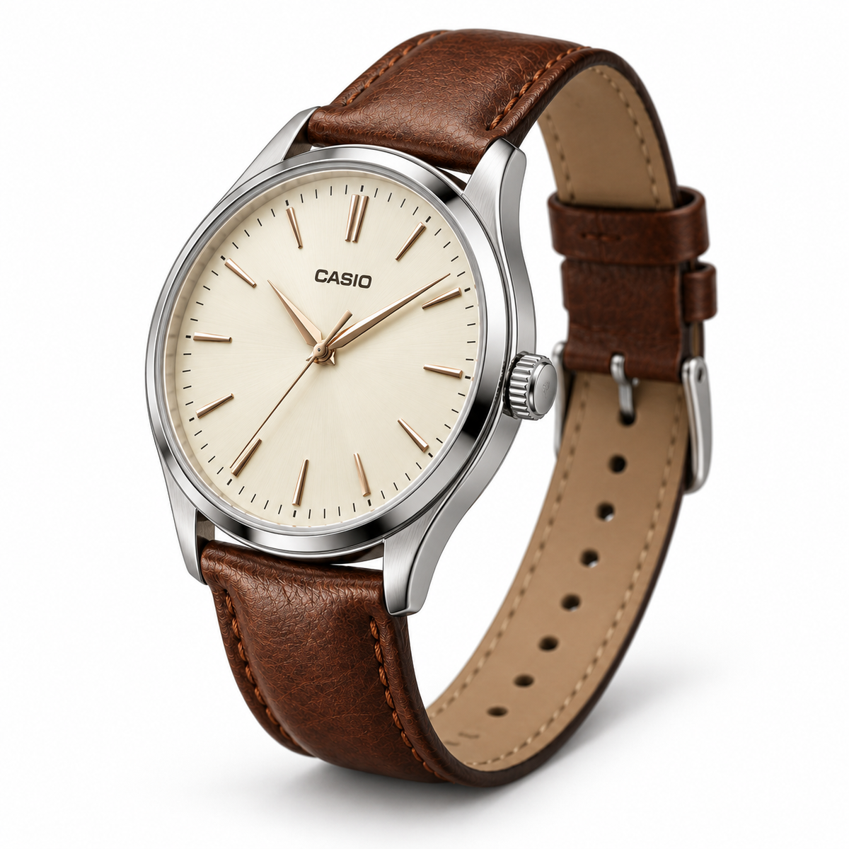Casio Variant — Analog Leather Brown — side view