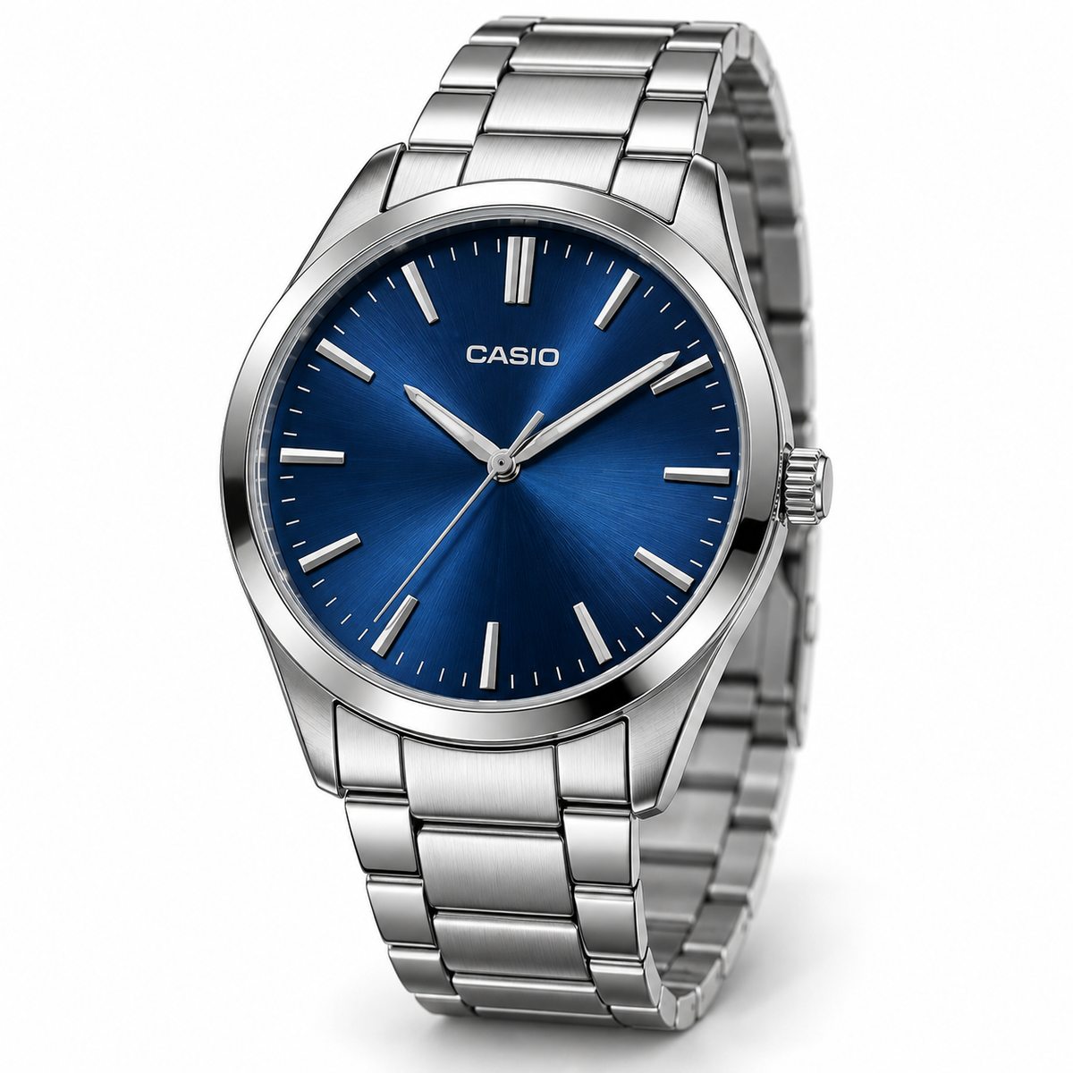Silver bracelet blue dial watch design visualization