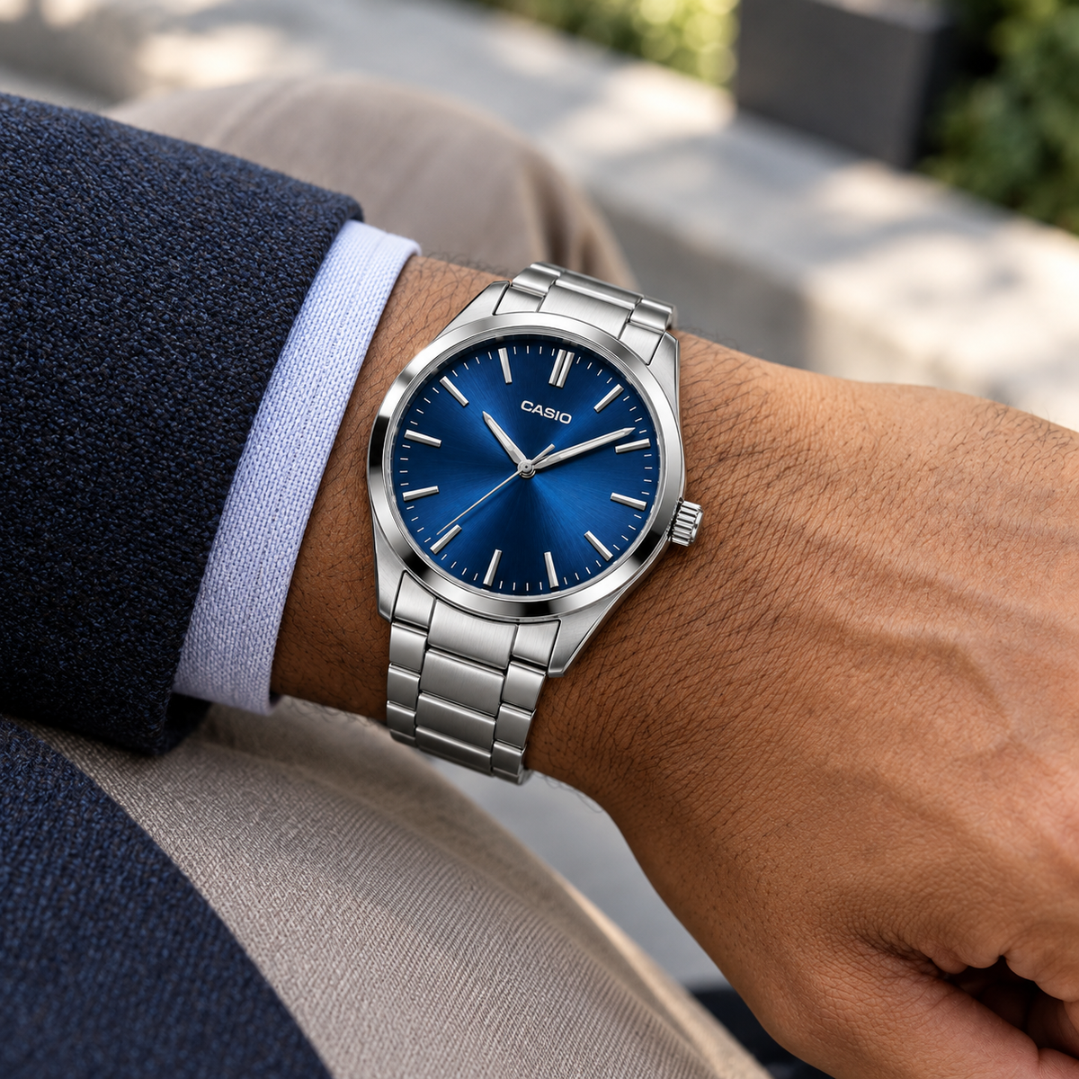 Casio Variant — Analog Silver Blue — wrist lifestyle view