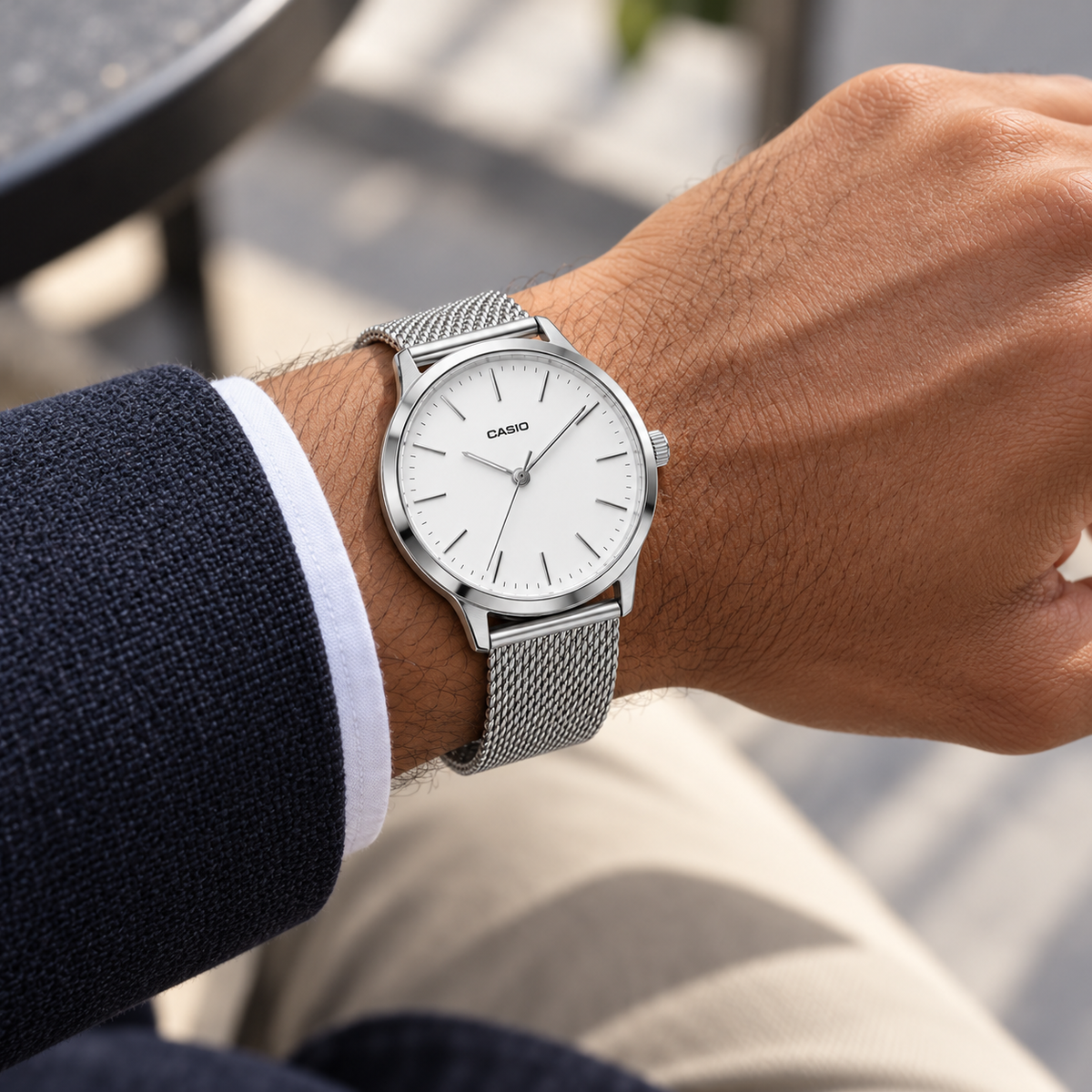 Casio Variant — Minimal Analog White — wrist lifestyle view