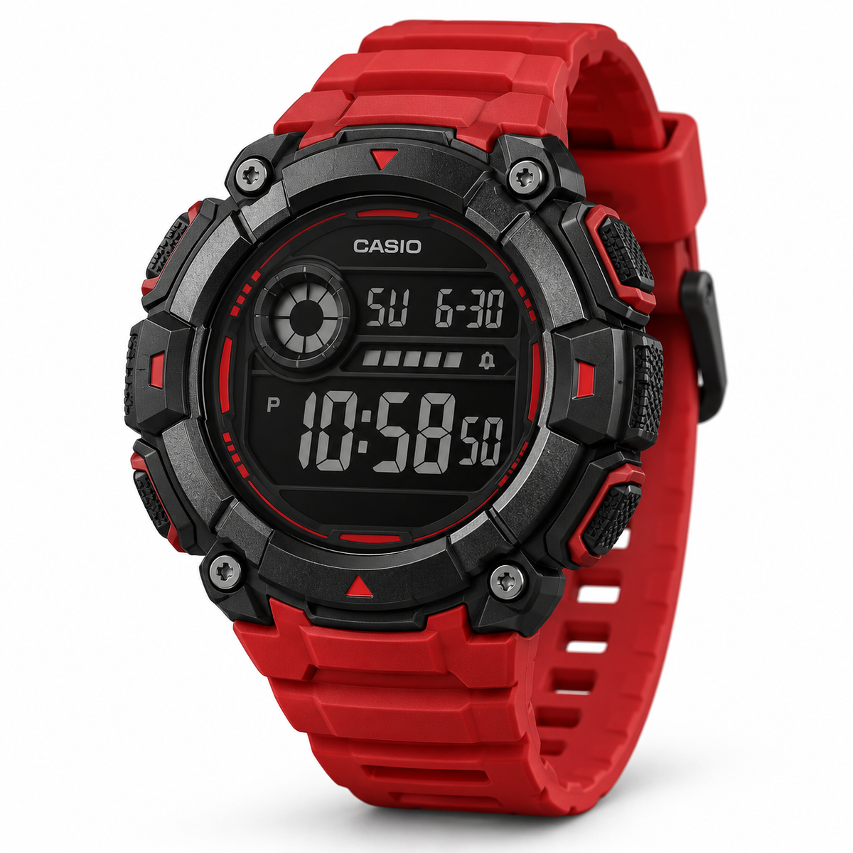 Red digital sports watch design visualization