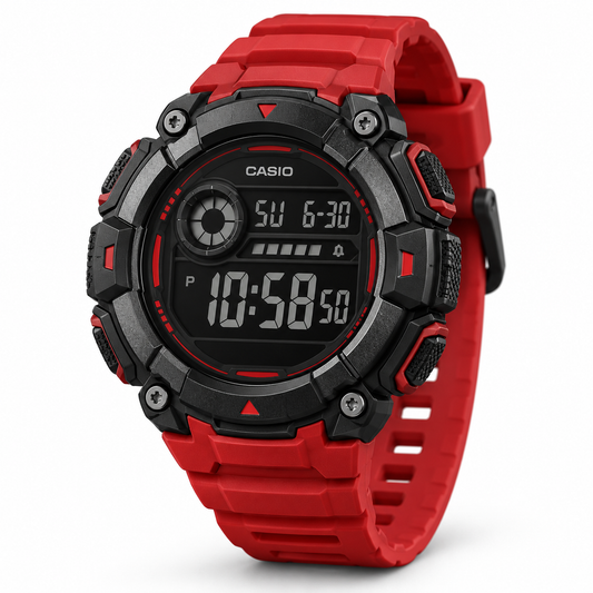 Red digital sports watch design visualization