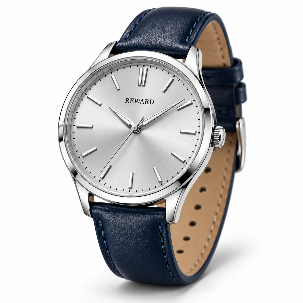 Reward Navy Leather Dress watch, three-quarter angle