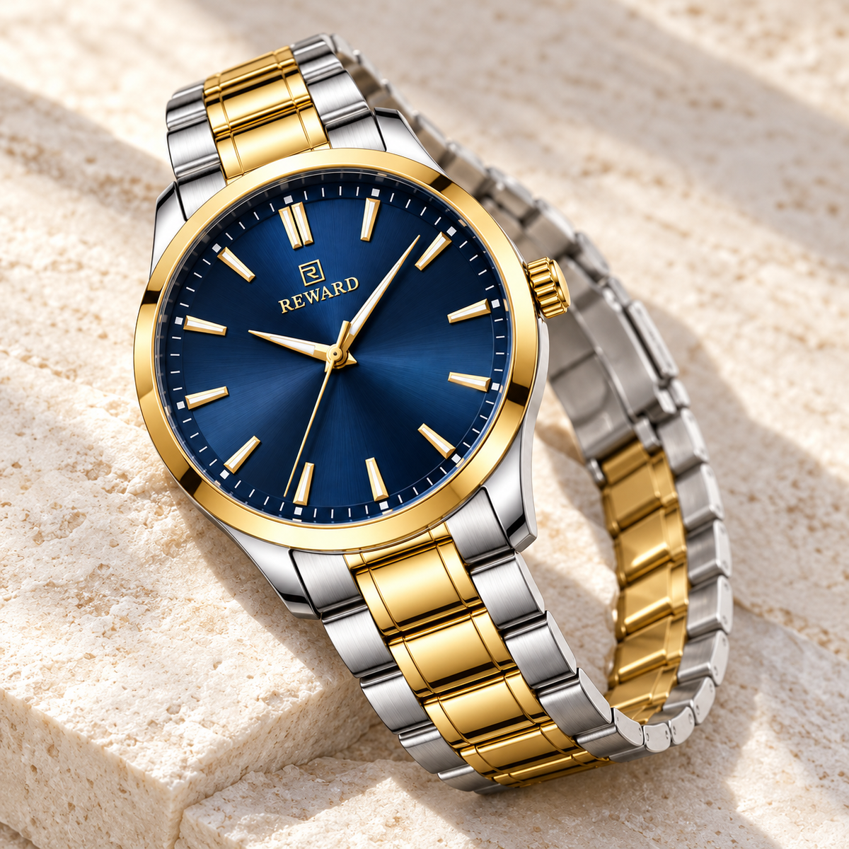 Reward Two-Tone Executive watch on stone surface