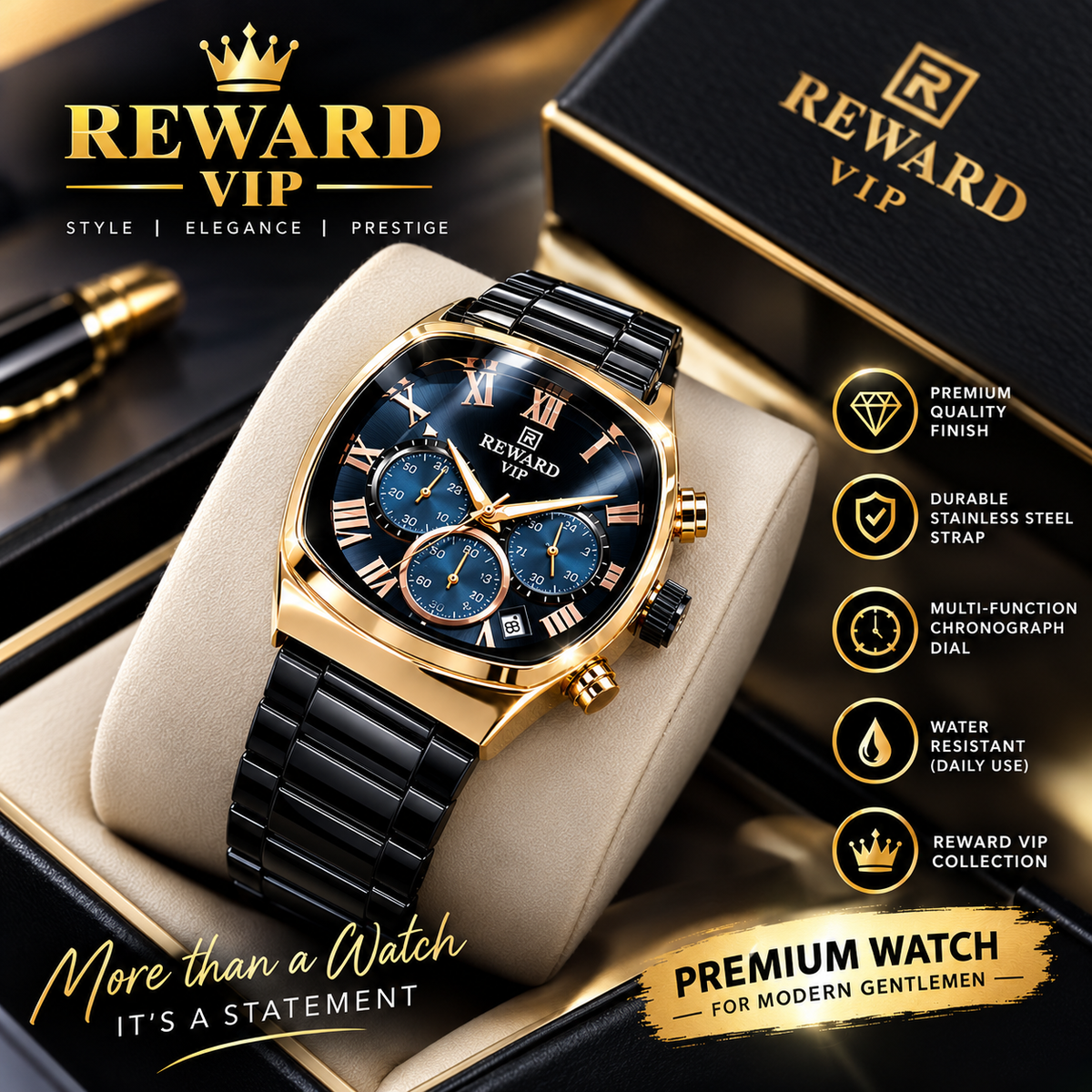 Premium Reward Watch for Men – Black & Gold