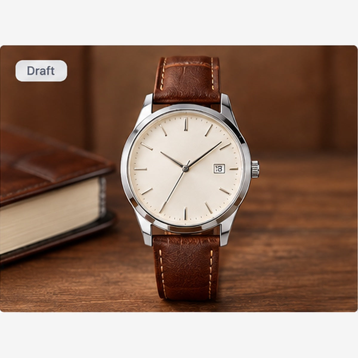 Concept image of an ivory-dial watch with brown strap; illustrative placeholder, not verified supplier stock.