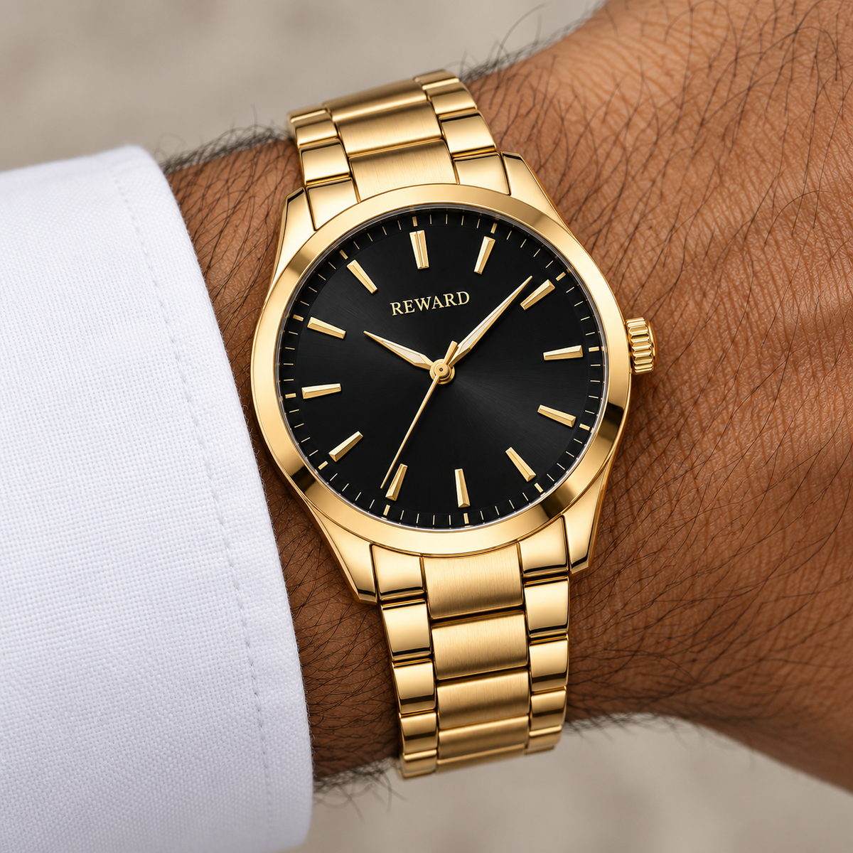 Reward gold black on wrist