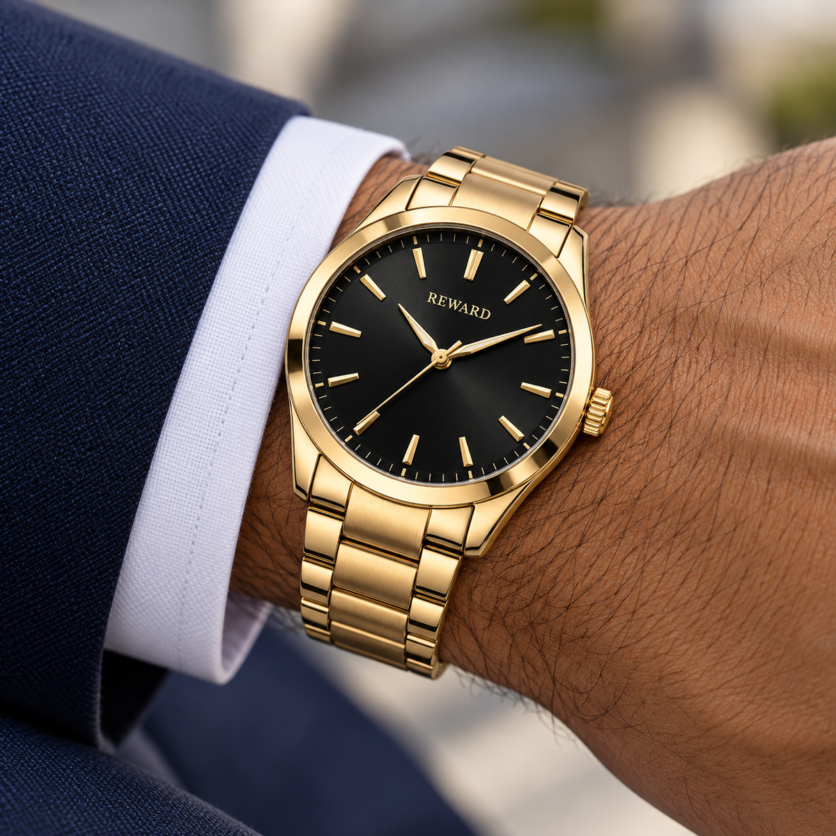 Reward gold black on wrist