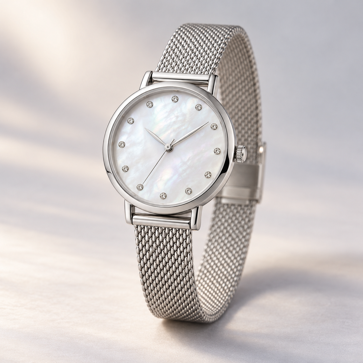 Meera Silver Mesh Analog Watch